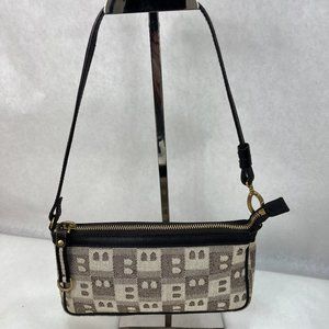 BALLY Beige Canvas & Leather Mini Hobo pouch Handbag Purse
